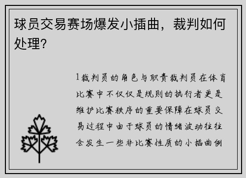 球员交易赛场爆发小插曲，裁判如何处理？